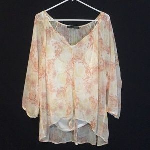 Rose & Olive Sheer Pink / White Floral Blouse